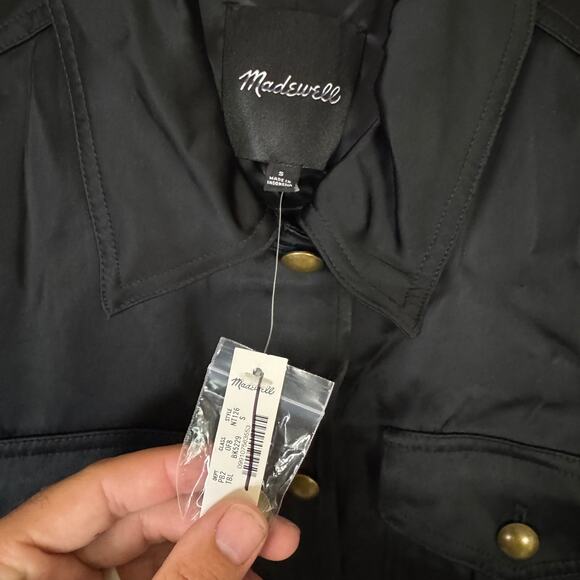 Madewell Double-Faced Satin Safari Jacket WMNS S Black Regular Fit Gold Buttons - Picture 5 of 8